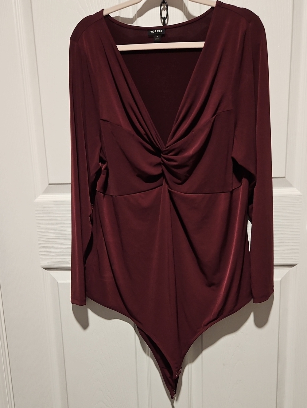 Torrid Twist-Front Long Sleeve Bodysuit in Deep Wine